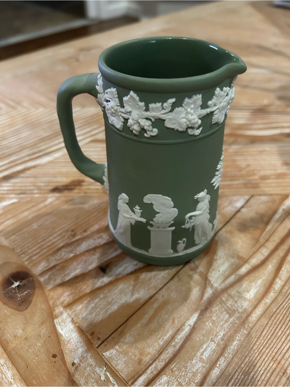 Wedgwood Green and White Jasperware-Style Ceramic Small Pitcher